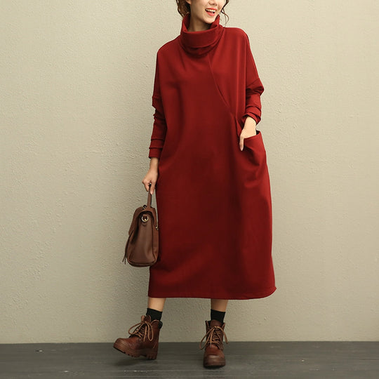 Women Casual High Neck Thicken Knitted Winter Maxi Dresses 208 ...