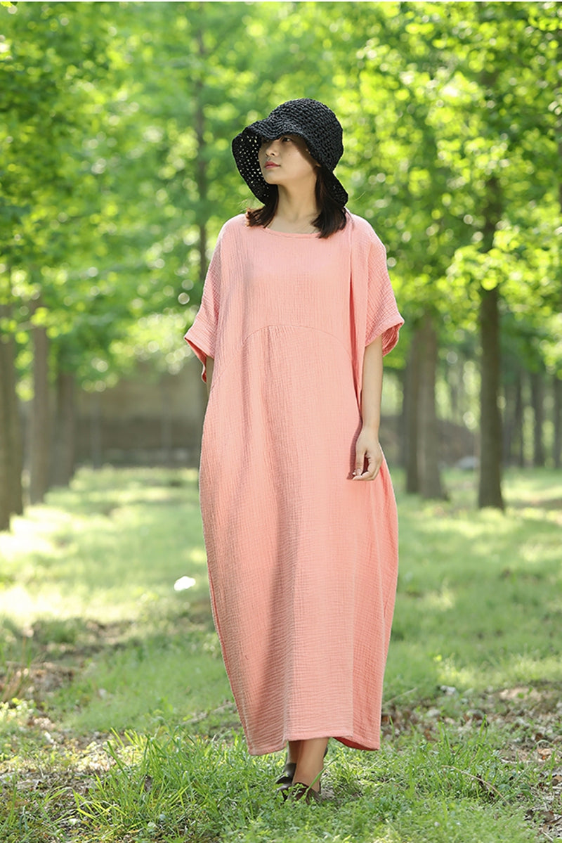 Plus Size Quilted Bat Sleeve Cotton Maxi Dress Q1457– FantasyLinen