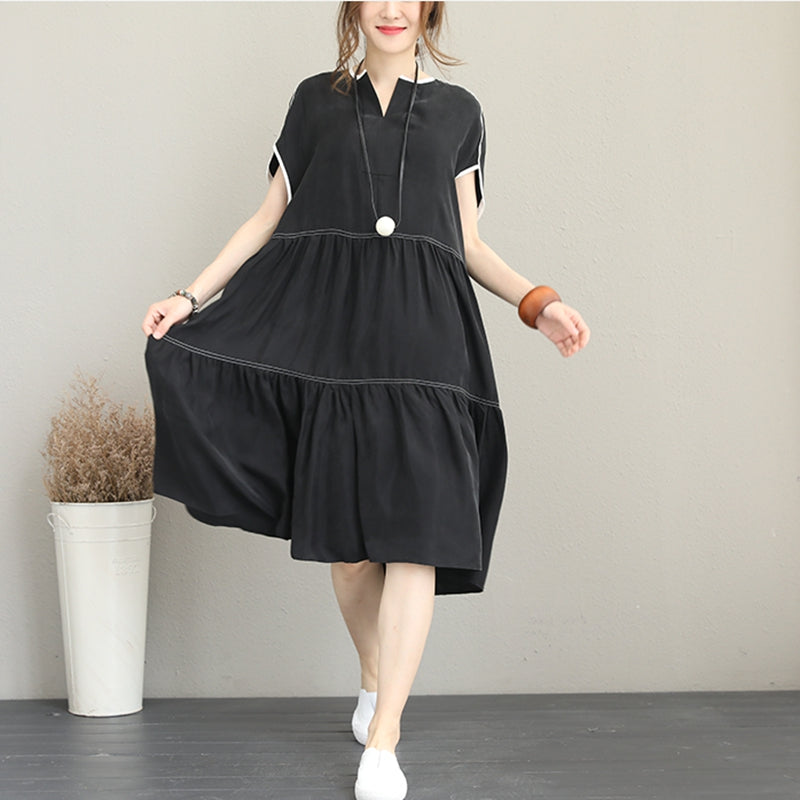 Summer Casual Black Long Dresses Women Loose Clothes Q1175– FantasyLinen