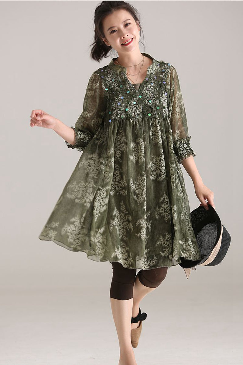 Fashion Short Floral Dresses Women Loose Clothes Q1733 | FantasyLinen