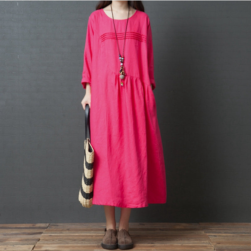 Korea Style Loose Linen Maxi Dresses For Women Q3093– FantasyLinen