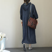 Load image into Gallery viewer, Casual Hoodie Quilted Blue Denim Maxi Dresses For Women Q1569