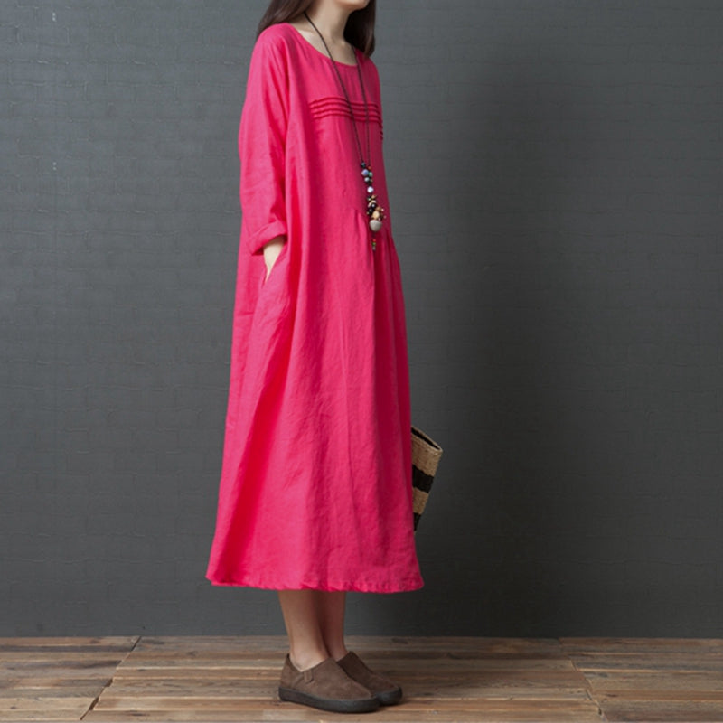 Korea Style Loose Linen Maxi Dresses For Women Q3093– FantasyLinen