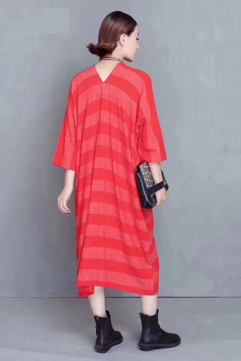 Fashion Striped Linen Maxi Dress Women Autumn Outfits 810– FantasyLinen