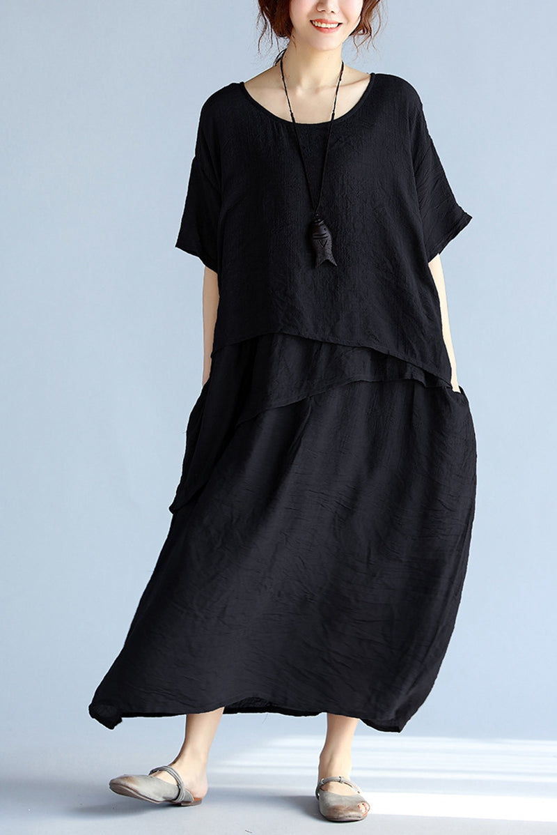 Vintage Plus Size Cotton Maxi Dress Q1657– FantasyLinen