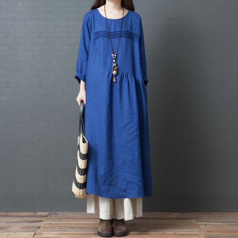 Korea Style Loose Linen Maxi Dresses For Women Q3093– FantasyLinen
