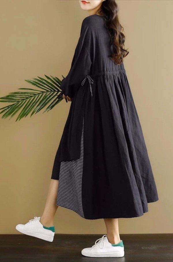 Lovely Casual Black Spliced Dress For Women– FantasyLinen