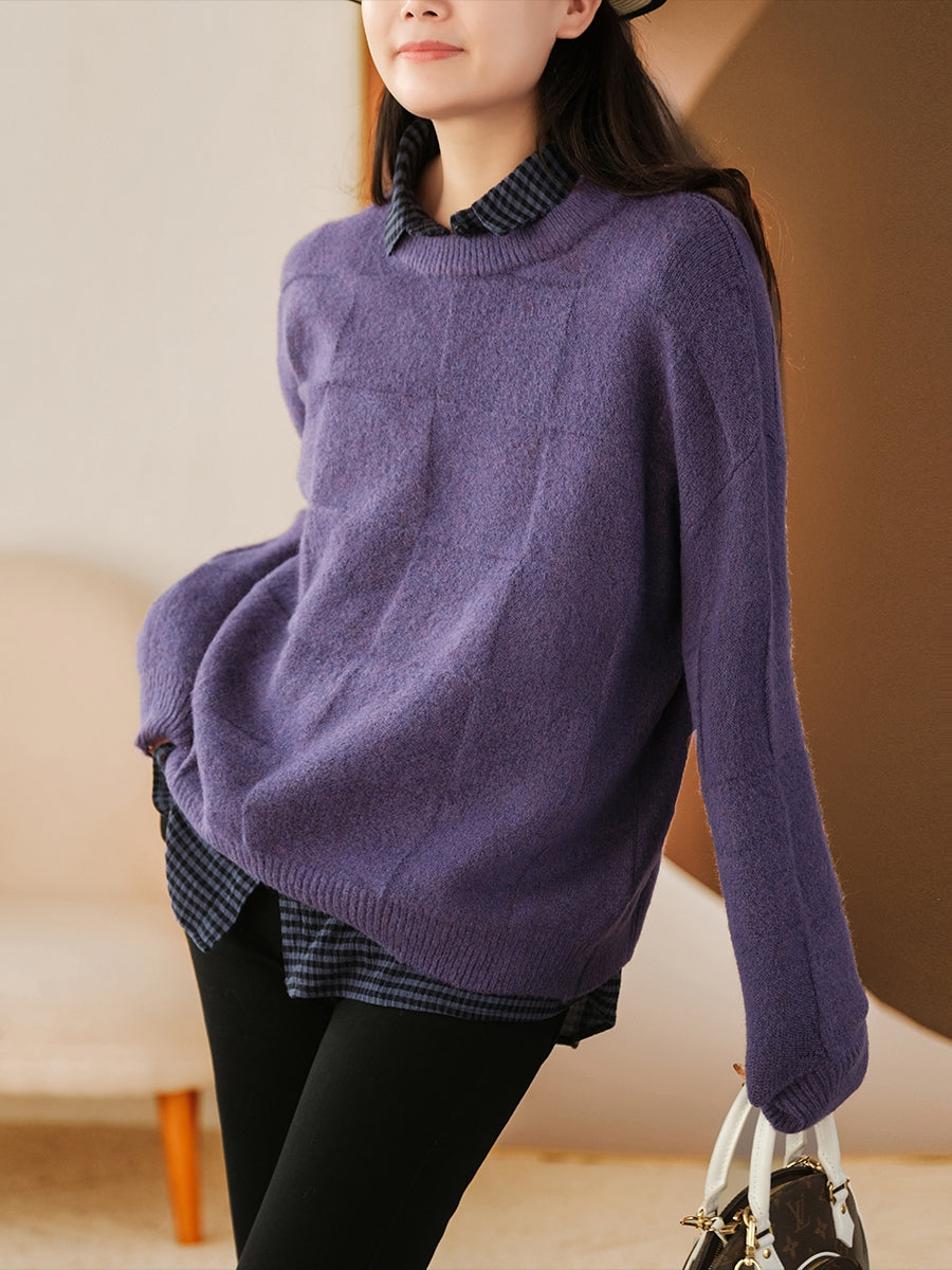 Warm Wool Sweater For Women Winter Grid Sweater– FantasyLinen