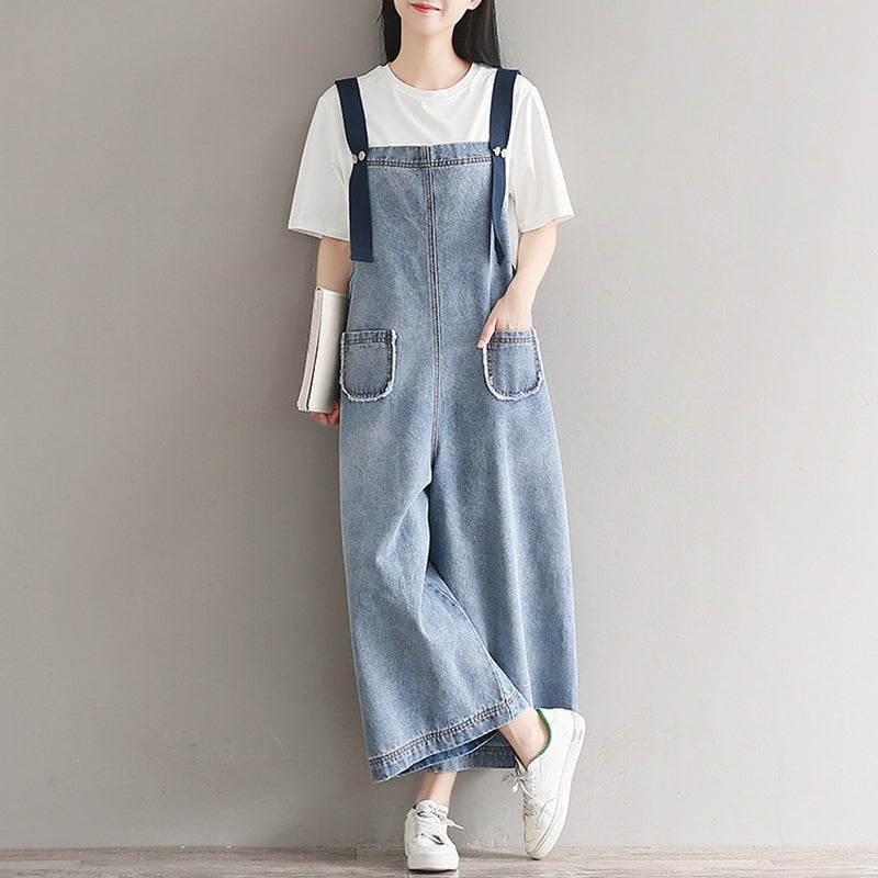 wide leg blue jean jumpsuits for women