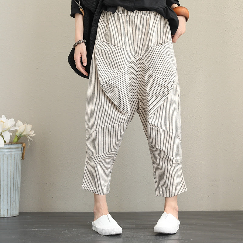 Vintage Casual Striped Cotton Linen Pants Women Fall Trousers– FantasyLinen