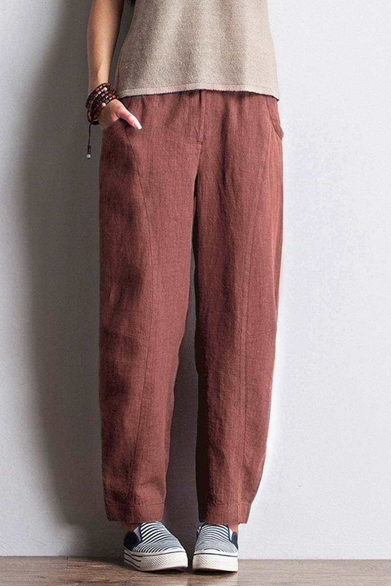 Women Casual Pencil Pants Linen 