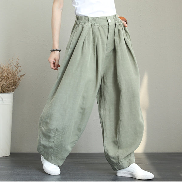 Casual Wide Leg Linen Pants Women Loose Trousers Q1290– FantasyLinen