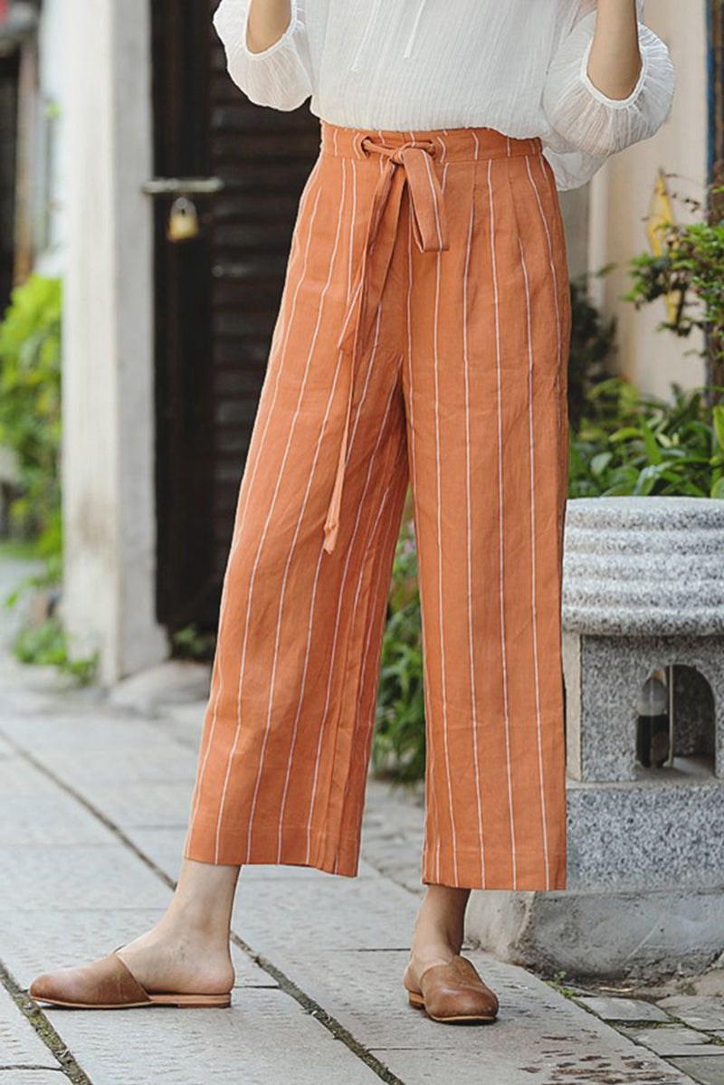 women's striped linen pants