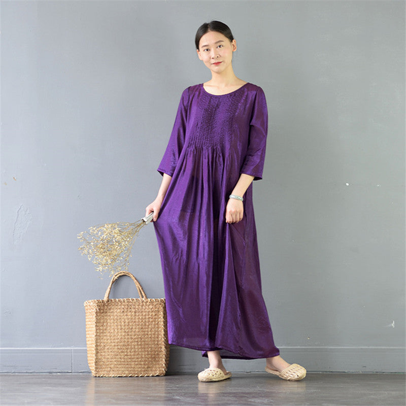 Spring Silk Cotton Dress Casual A-Line Maxi Dress– FantasyLinen