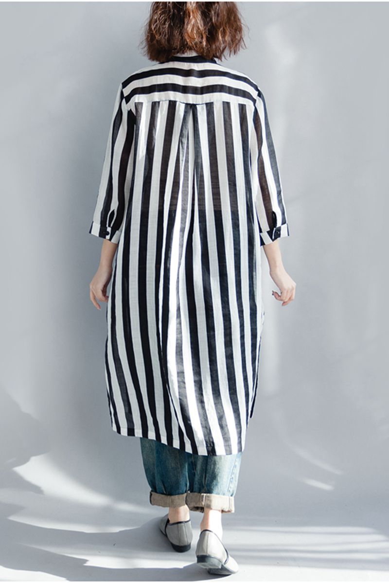 black and white striped long dress
