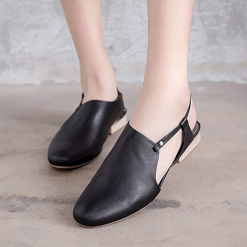 Cute Leather Flat Heel Black Sandals 