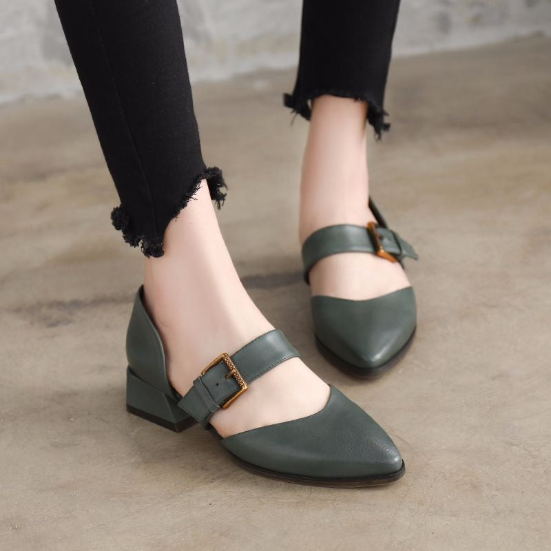 leather mid heels