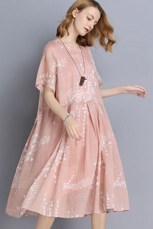 FantasyLinen Pink Big Size Casual Loose Summer Dresses V9180 | FantasyLinen