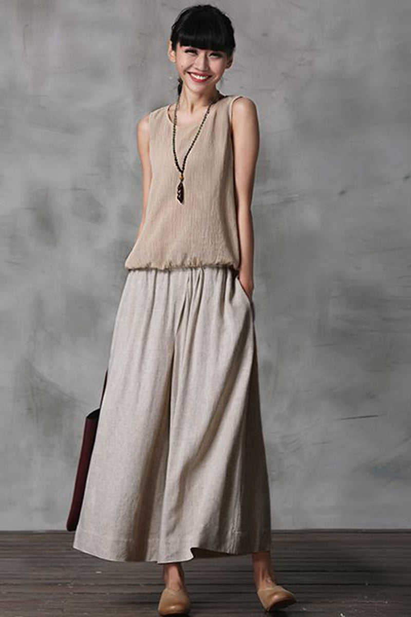 Summer Women Casual Wide Leg Dress Pants Cropped Trousers K7054 ...