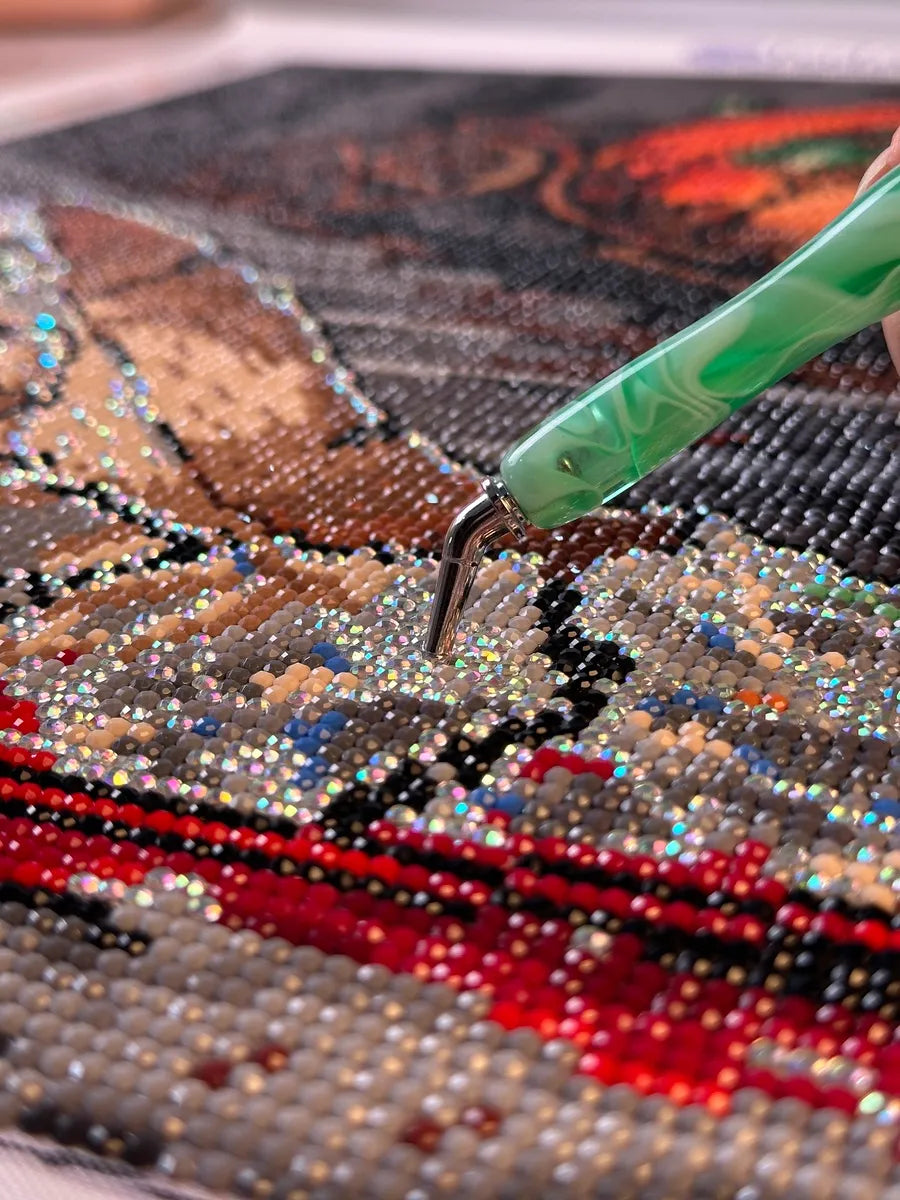 A diamond art canvas showing dark fairy tale Cinderella design with broken glass slipper and drill placement - FEELOOK Art