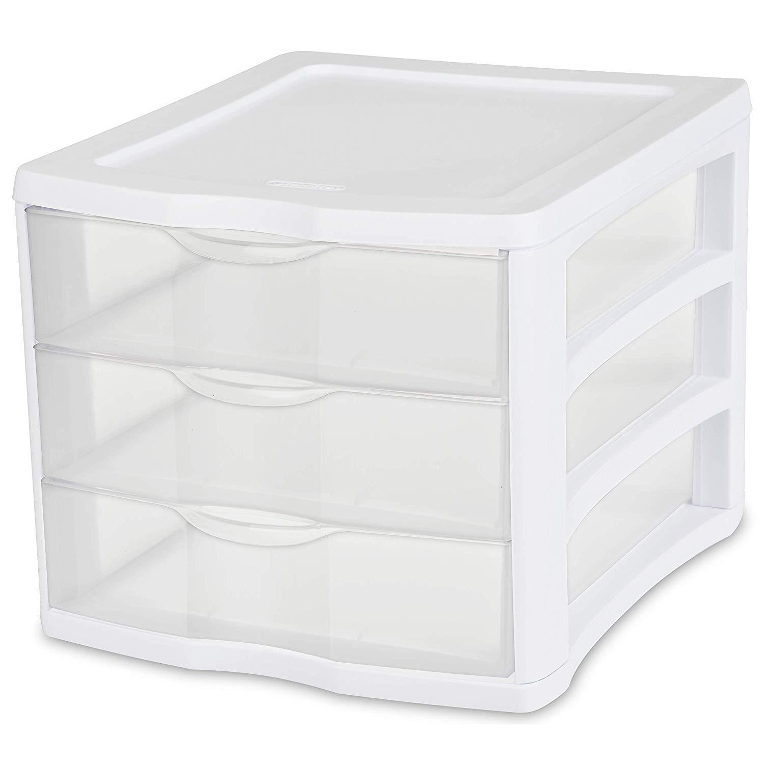 Sterilite 17918004 3 Drawer Unit White Frame With Clear Drawers