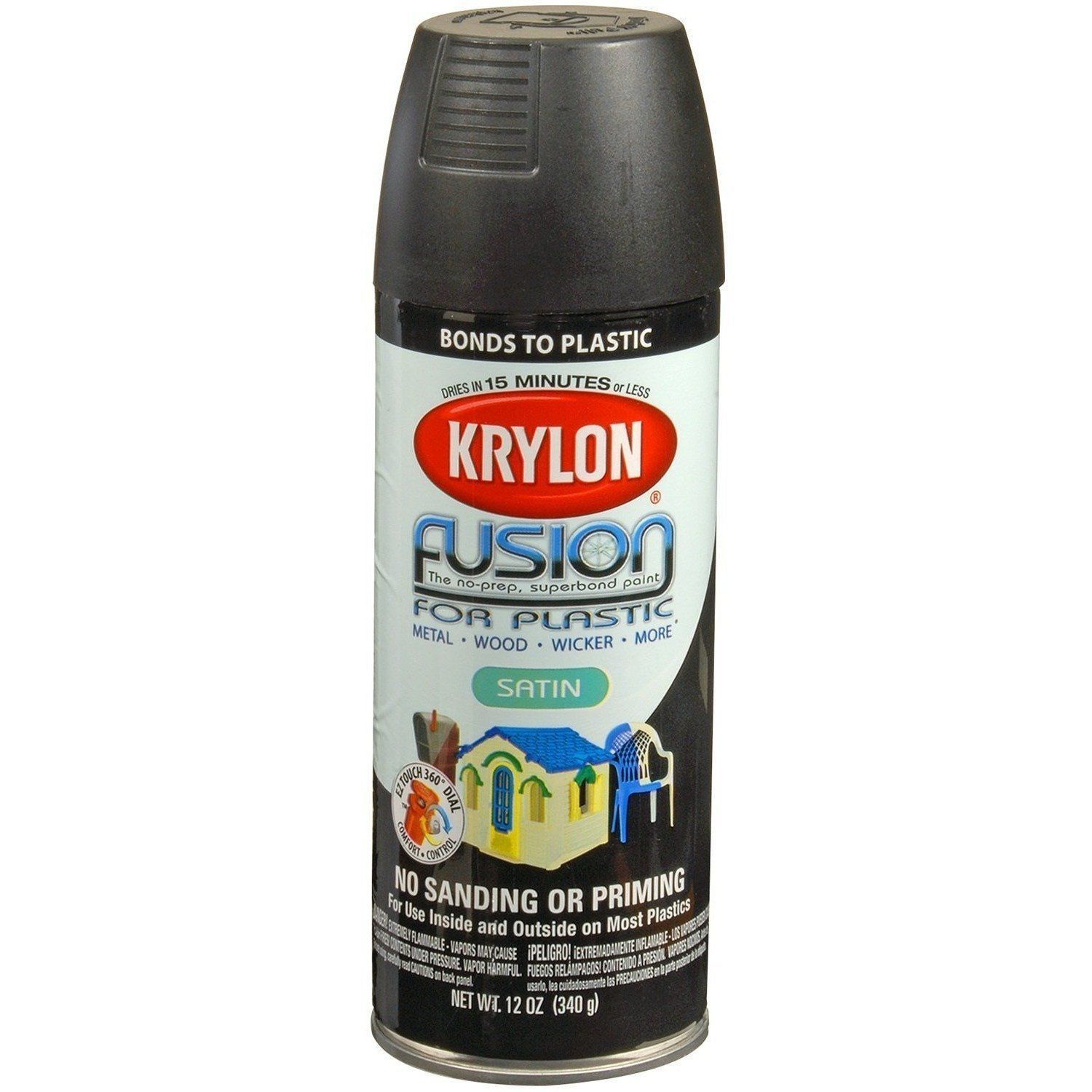 Krylon Fusion For Plastic Satin Black Spray Paint 12oz K02421007