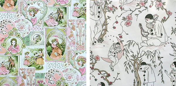 Vintage 1980s children's wallpaper, Pierrot