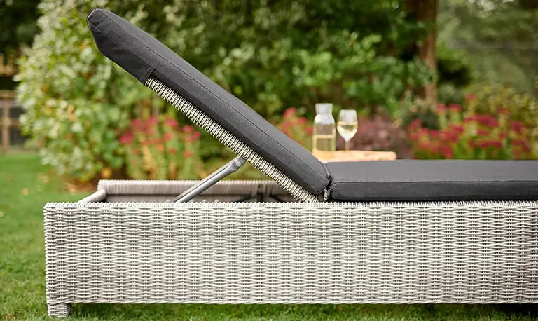 close up detail of the reclining mechanism back rest of Palma sun lounger
