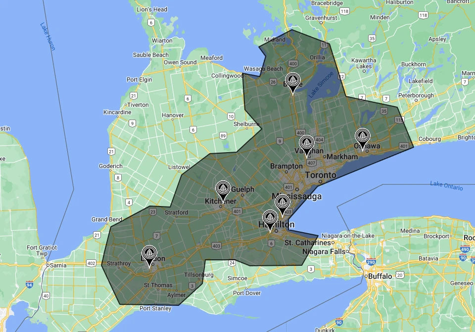 map showing applicable area for driveway delivery