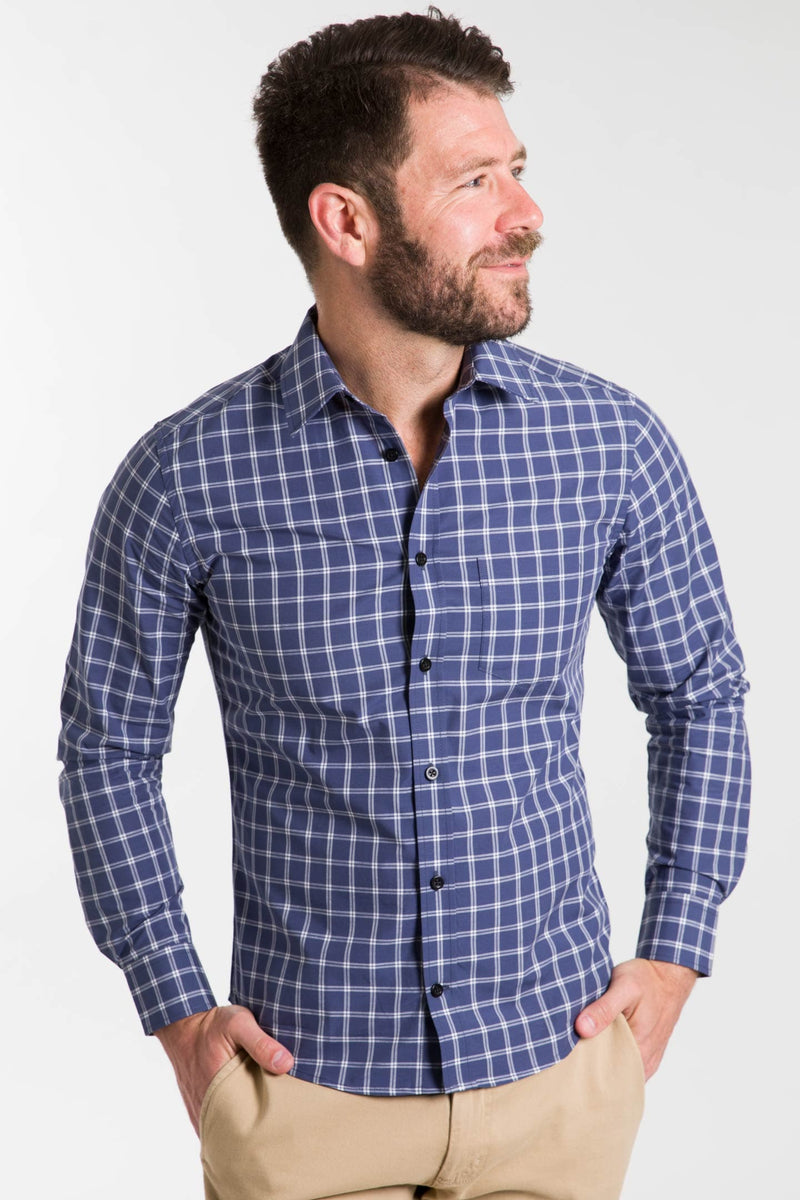 Ash & Erie Navy Check Button-Down Shirt for Short Men