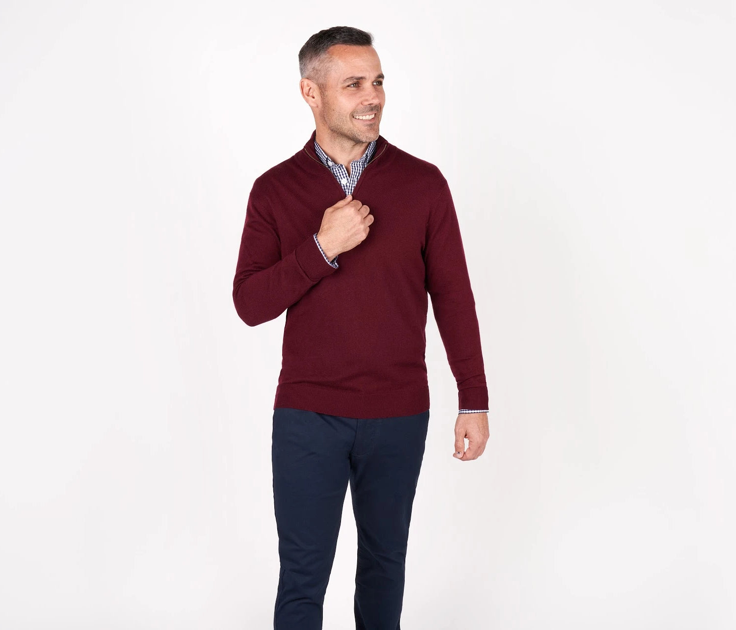 Mens Casual Long Sleeve Stand Collar Knit Sweater Quarter Zip