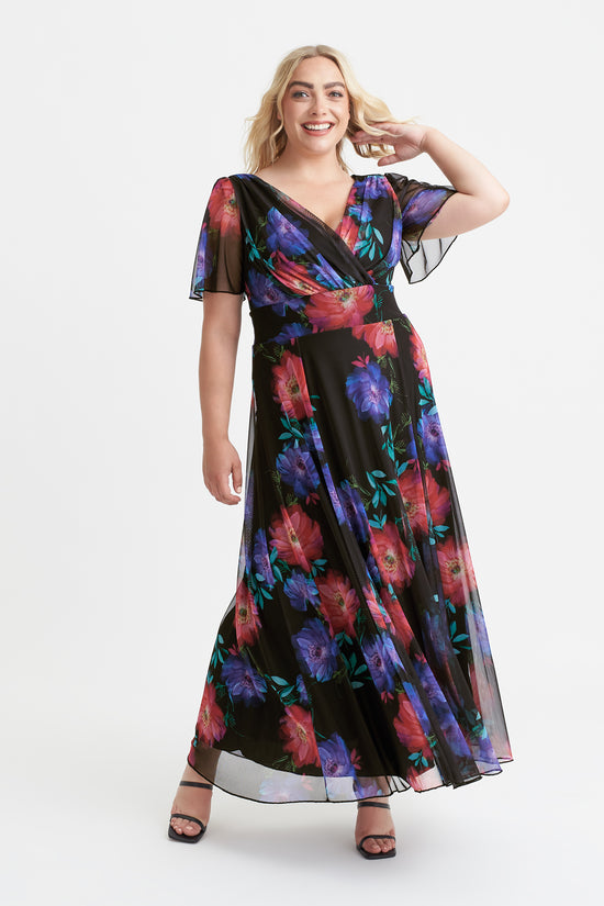 Isabelle Black Pink Multi Print Float Sleeve Maxi Dress – Scarlett