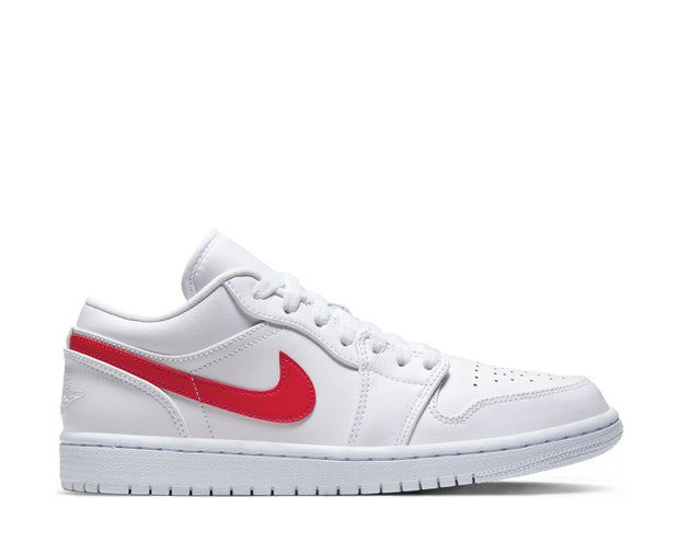white and red low top jordan 1
