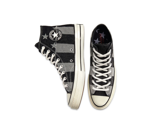 black and white striped converse high tops