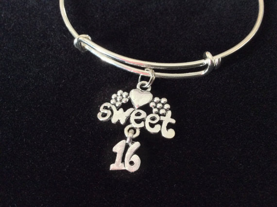 Sweet 16 Expandable Charm Bracelet Adjustable Bangle Gift Happy Birthday Sixteen Teenager Made in Am