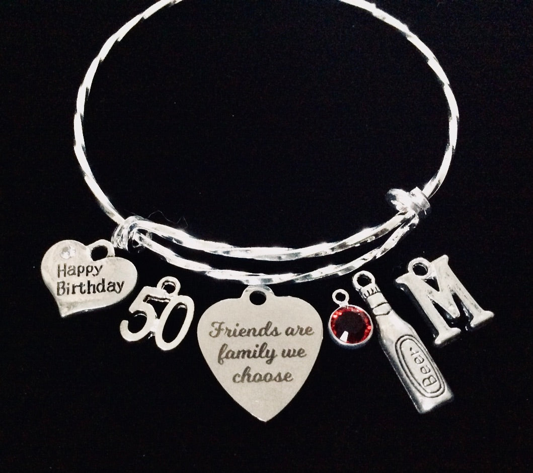 Personalized 50th Birthday Gift Expandable Charm Bracelet Silver