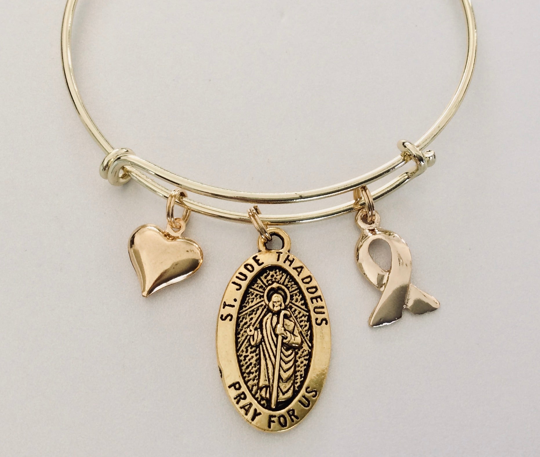 Gold Awareness Ribbon Saint Jude Expandable Charm Bracelet Patro