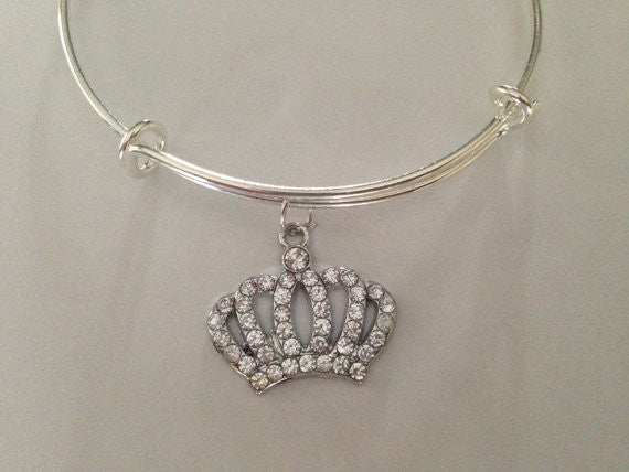 Crown Crystal Rhinestone Charm Expandable Bracelet Adjustable Ba