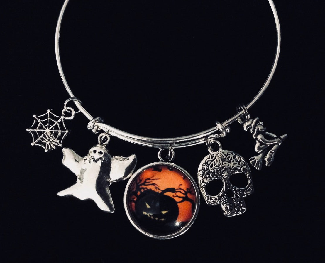 Scary Halloween Jewelry Adjustable Bracelet Silver Expandable Charm Bangle One Size Fits All Gift Wi