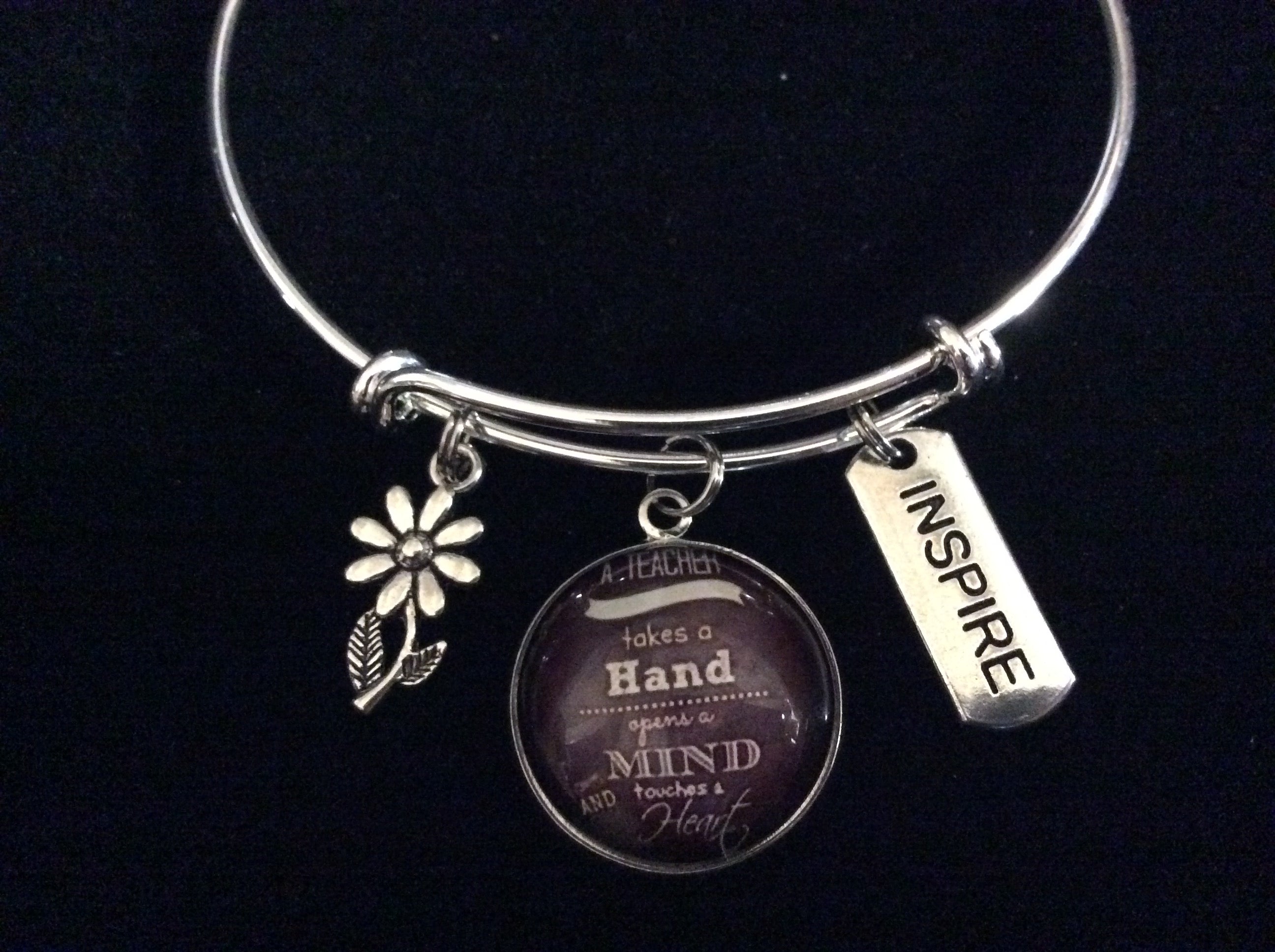 Inspire A Teacher Takes a Hand Touches a Heart Adjustable Bracelet Expandable Silver Charm Bangle Gi