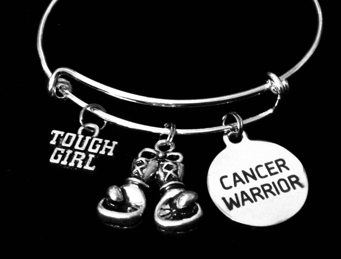 Cancer Warrior Fighter Tough Girl Adjustable Bracelet Expandable Silver Charm Bangle Inspirational G