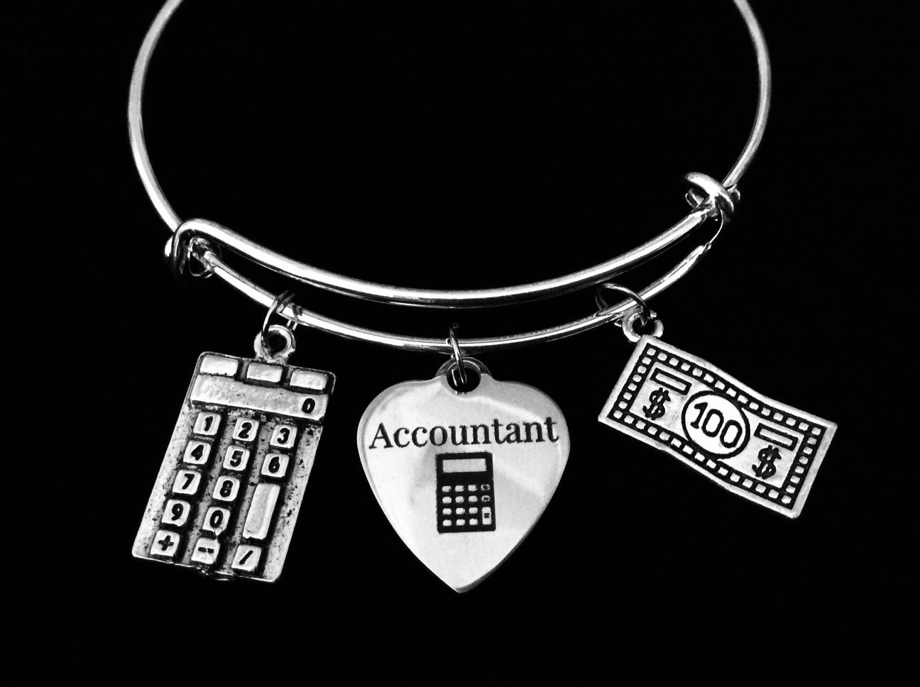 Accountant Adjustable Charm Bracelet Expandable Silver Bangle Calculator Tax Advisor Trendy One Size