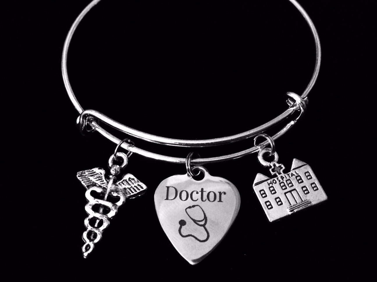 Doctor Jewelry Adjustable Charm Bracelet Expandable Silver Bangle Hospital Medical Caduceus Trendy O