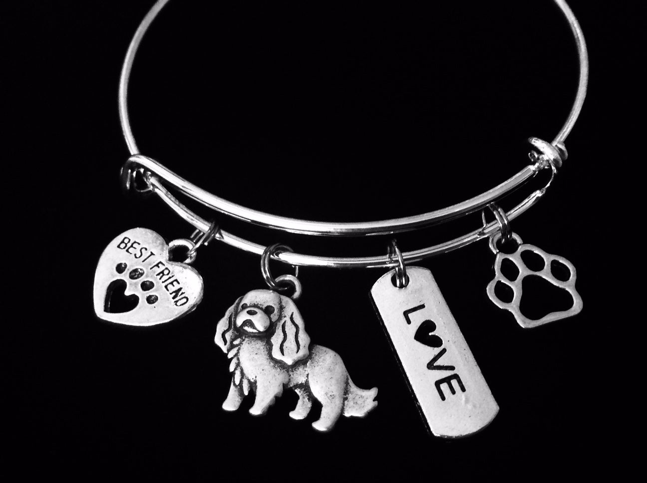 Cavalier King Charles Spaniel Expandable Charm Bracelet Silver Adjustable Wire Bangle Gift Best Frie