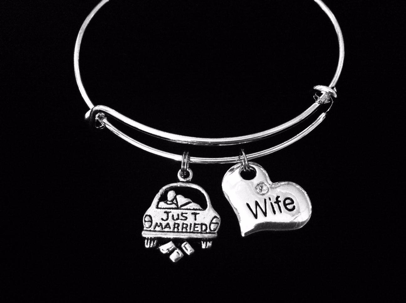 Just Married Wife Jewelry Expandable Charm Bracelet Silver Adjus