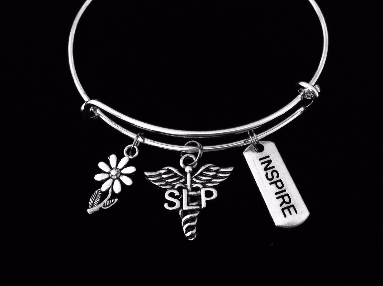 SLP Speech Language Pathologist Charm Bracelet Silver Adjustable