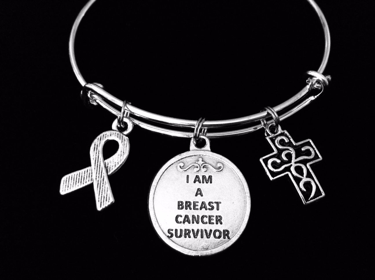 Breast Cancer Survivor Jewelry Saint Agatha Charm Bracelet Adjustable Expandable Silver Bangle One S