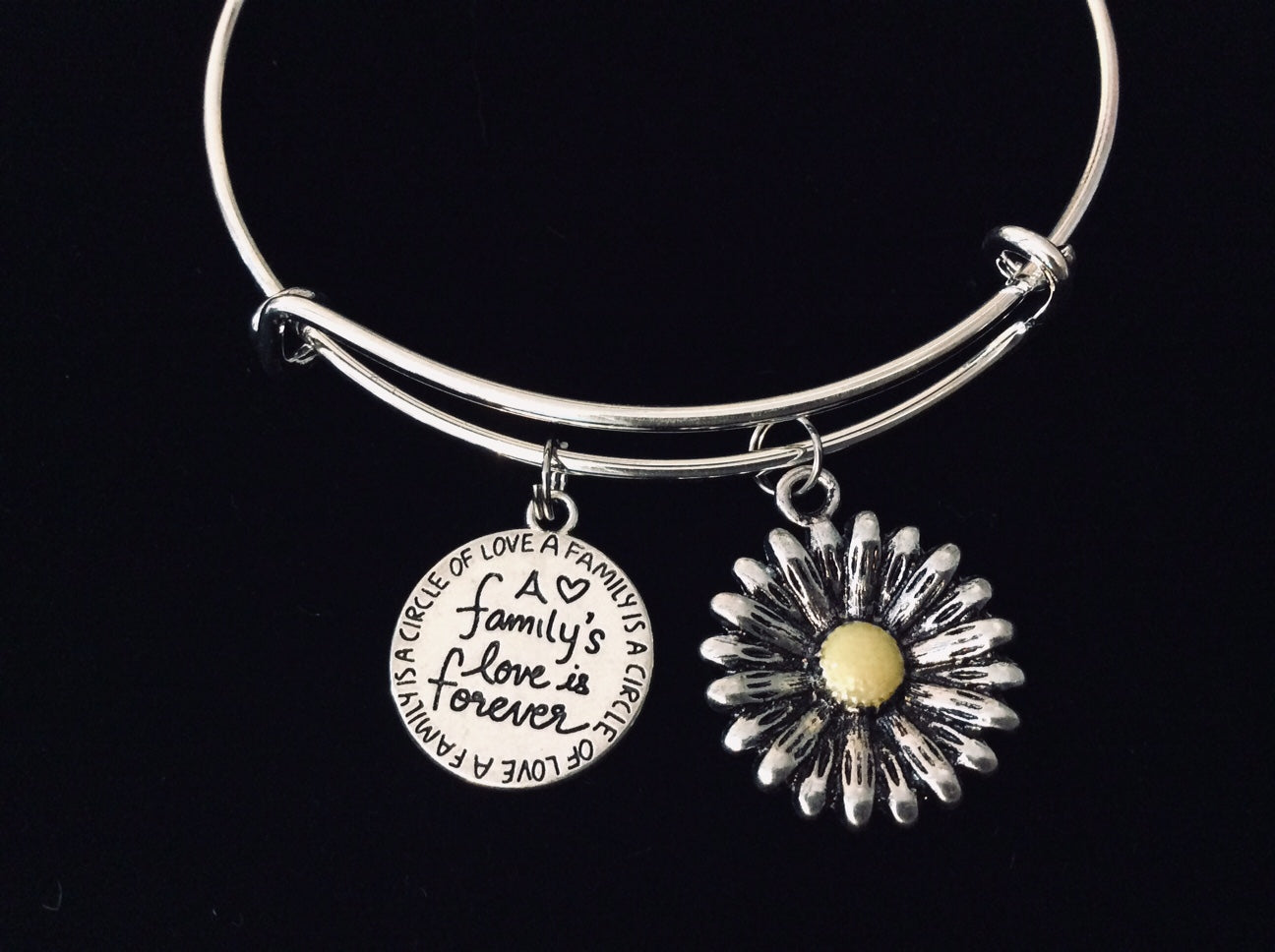 Sunflower A Families Love is Forever Adjustable Charm Bracelet Expandable Silver Bangle One Size Fit