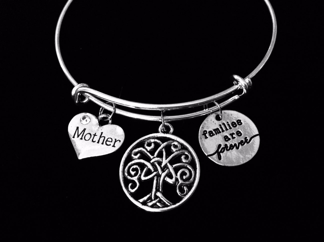 Families Are Forever Mother Mom Jewelry Adjustable Charm Bracelet Expandable Silver Bangle One Size 