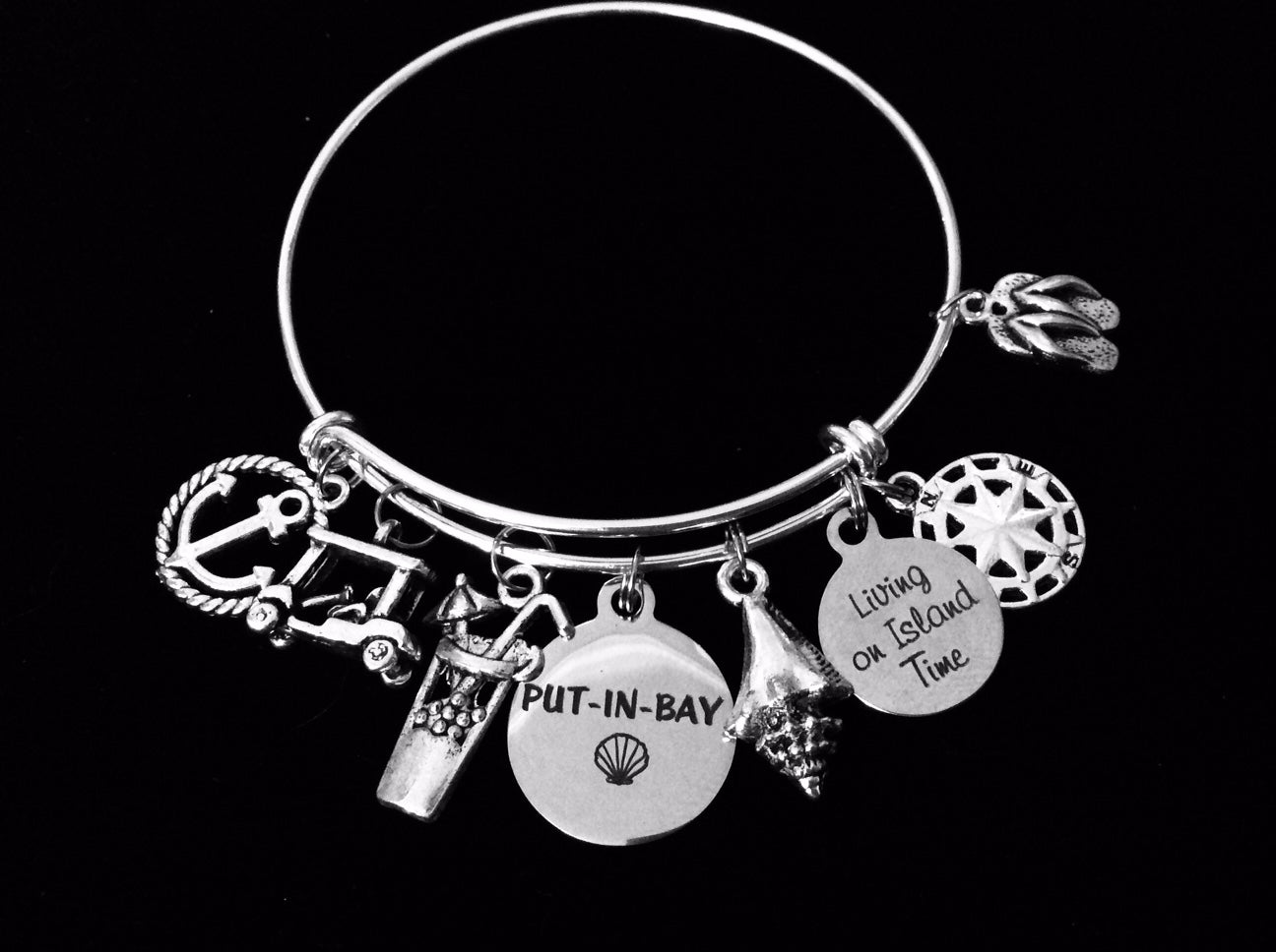 Put-in-Bay Lake Erie Island Jewelry Expandable Charm Bracelet Si